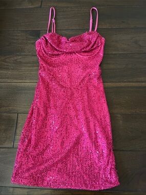 Hello Molly Hot Pink Sequin Cowl Mini Dress